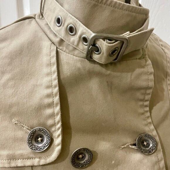 Y2K OAKLEY TRENCH COAT KHAKI SZ XS PEA COAT MILITARY STYLE VERSATILE AESTHETIC - Picture 6 of 16